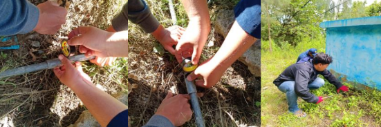 Proses penambalan saluran pipa yang bocor dan pembersihan SPAMDES di Dusun Pengupetan